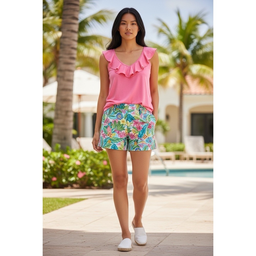 Lilly Pulitzer Shay‎ Top Pink Size Medium M Pima Cotton Ruffle Shirt Blouse NWOT